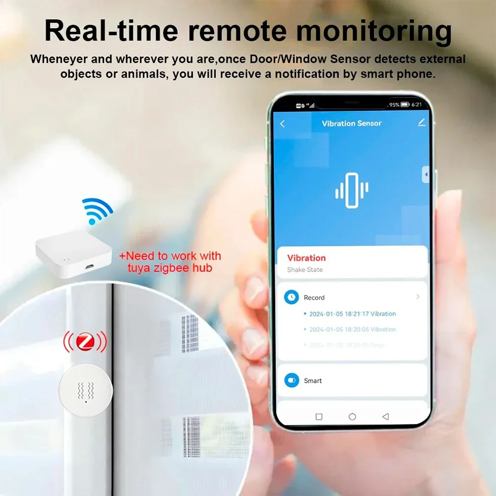 Tuya ZigBee Sensor Getaran & K - Home Security Monitor ulasan dan harga